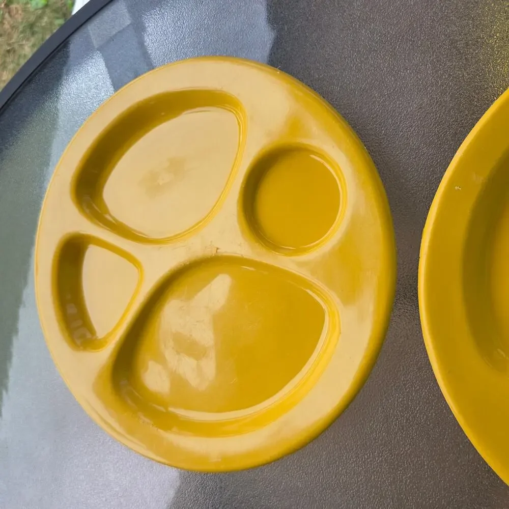 Vintage Mustard Yellow Divided Melamine Divided Plates Set of 2 Mid Century